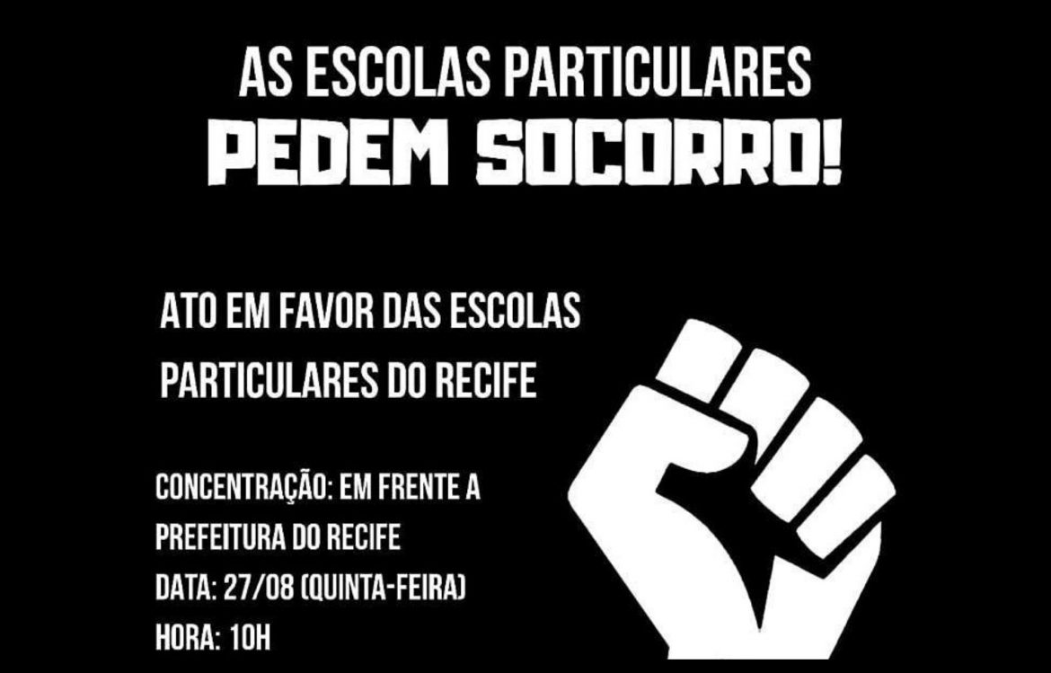 Profissionais de escolas particulares farão ato na frente da Prefeitura do Recife