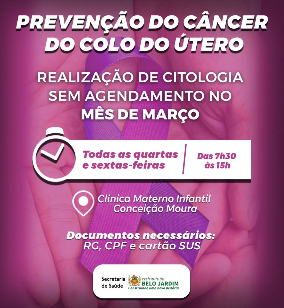 Prefeitura de BJ oferece citologia sem agendamento para prevenção do câncer do colo do útero